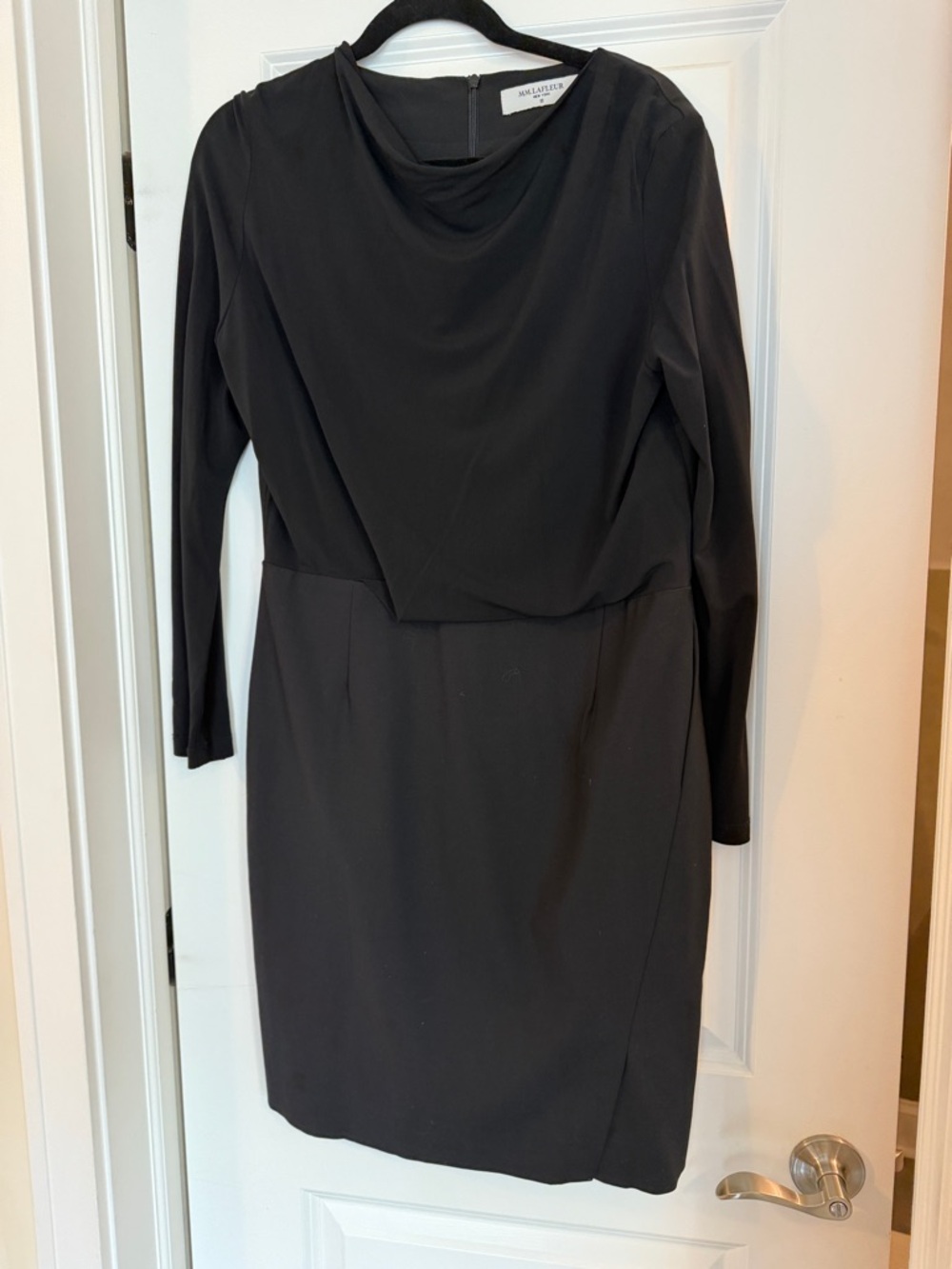 MM. LaFleur Black Long-Sleeve Draped Neck Sheath Dress NWT